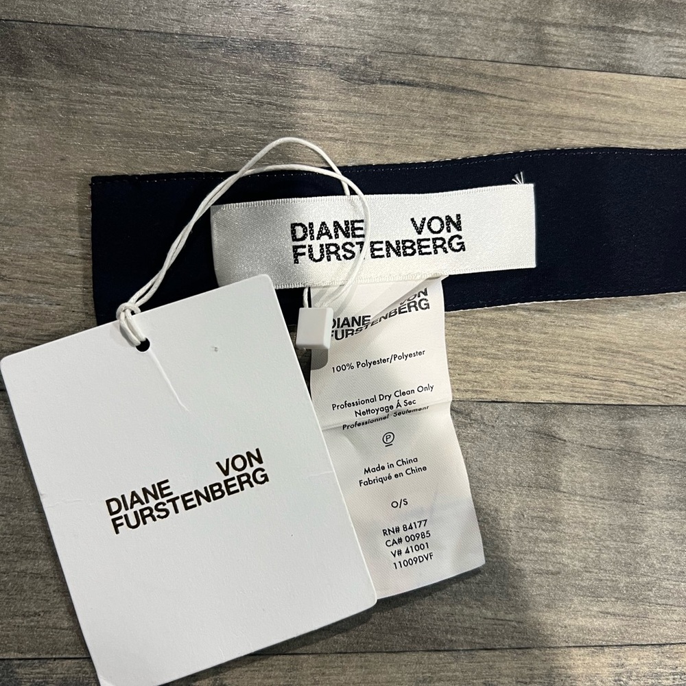 Diane von Furstenberg Tie Ribbon Belt – Navy Blue, Red & White